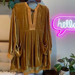 Yellow long sleeve velvet free people dress